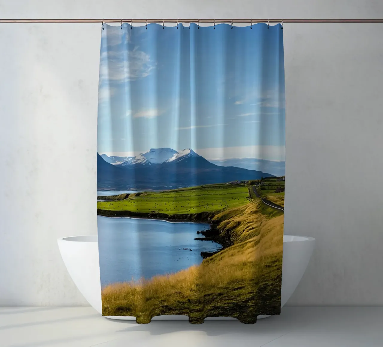 horizon snowcapped shower curtain by cofa home