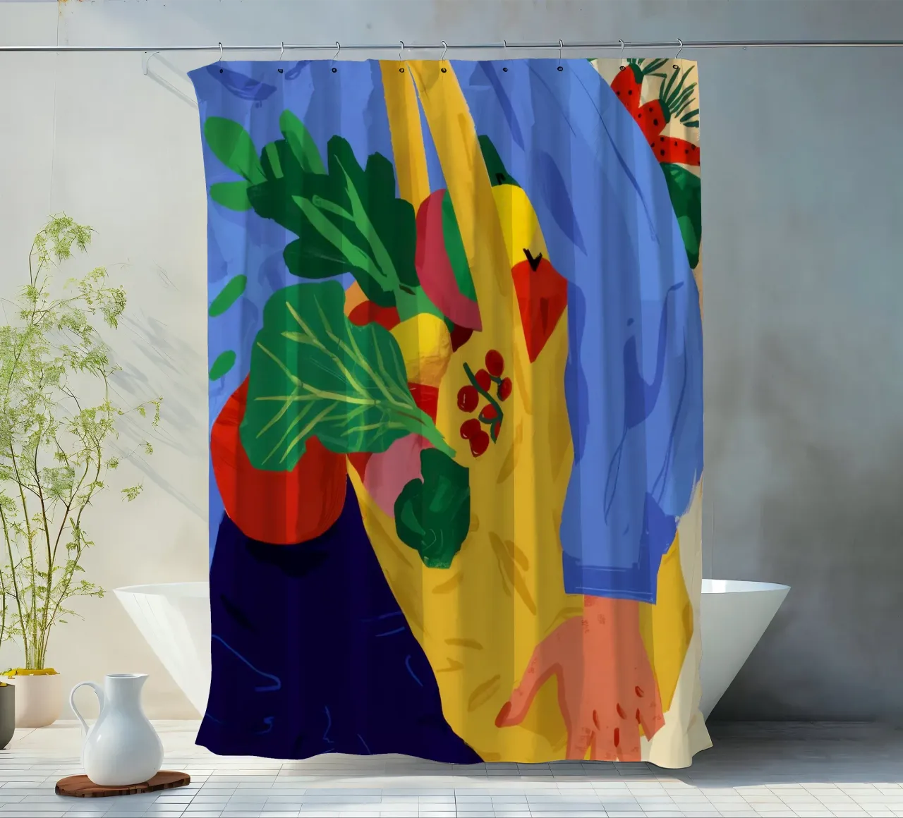 Farmer's Market Haul shower curtain by Solar Paint