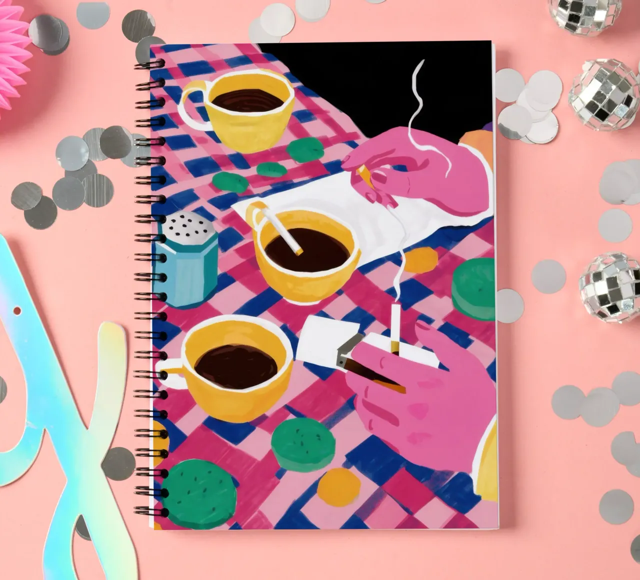 Tilted Coffee Date spiral notebook by Solar Paint