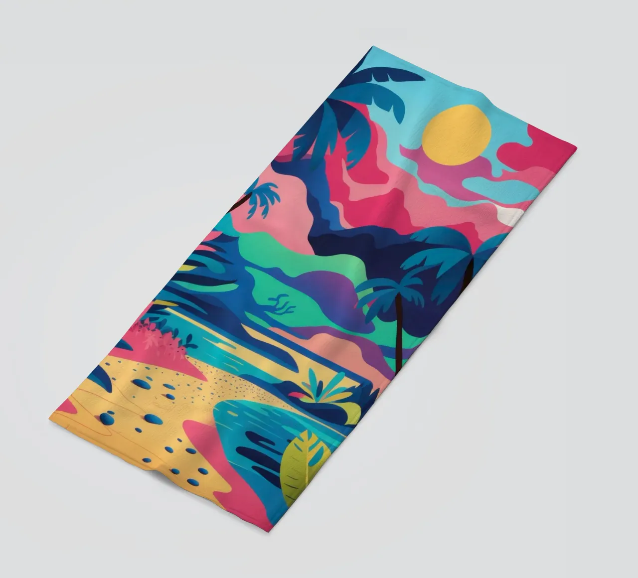 Tropical Sunset Lagoon beach towel by Solar Paint
