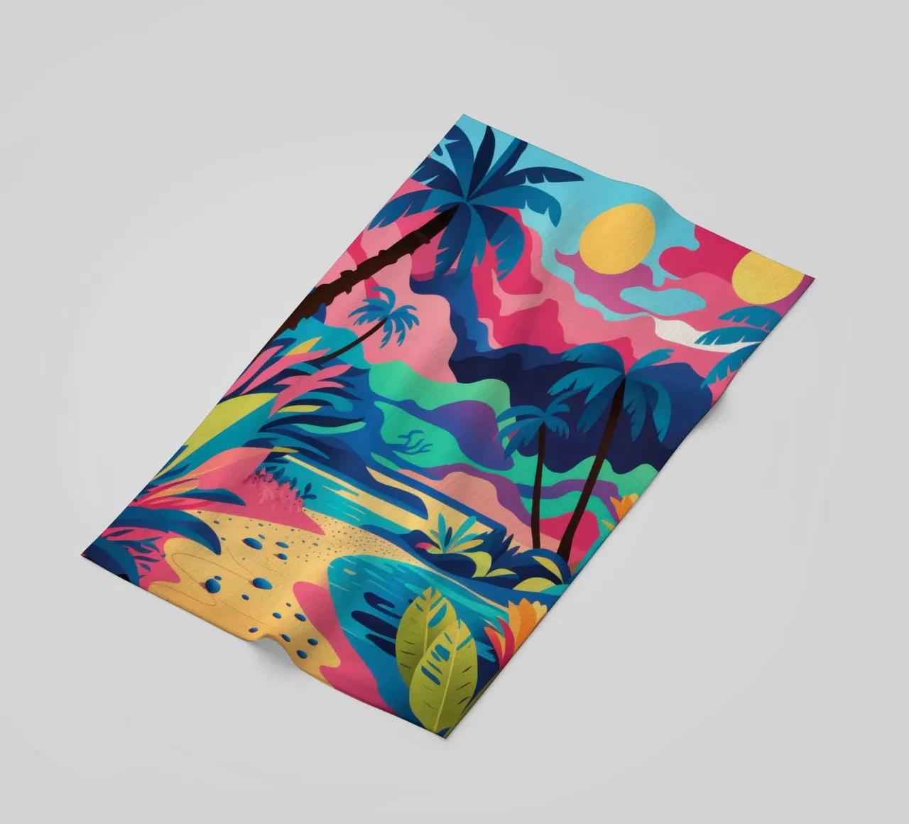 Tropical Sunset Lagoon beach towel by Solar Paint