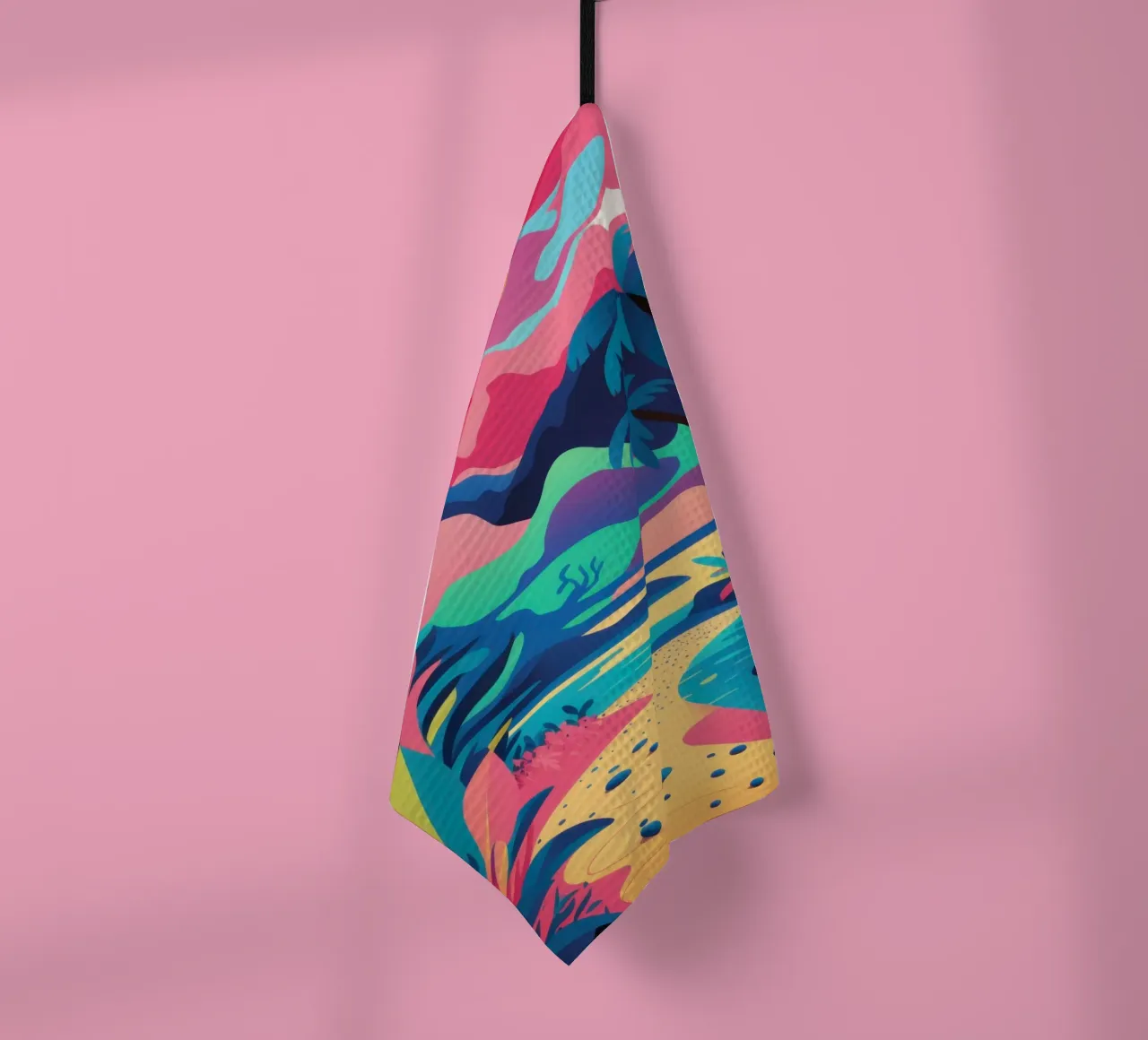 Tropical Sunset Lagoon tea towel by Solar Paint
