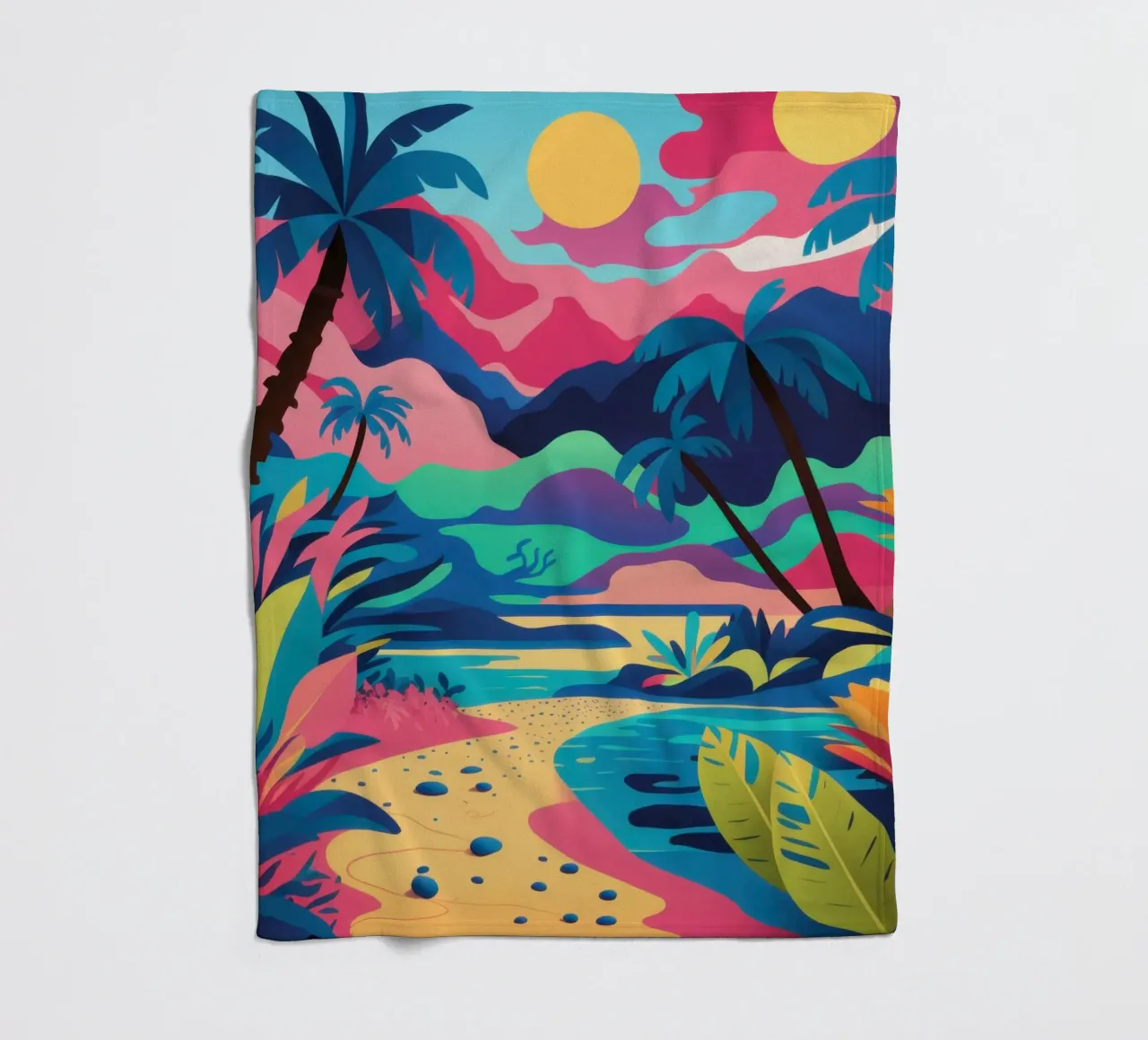 Tropical Sunset Lagoon fleece blanket by Solar Paint