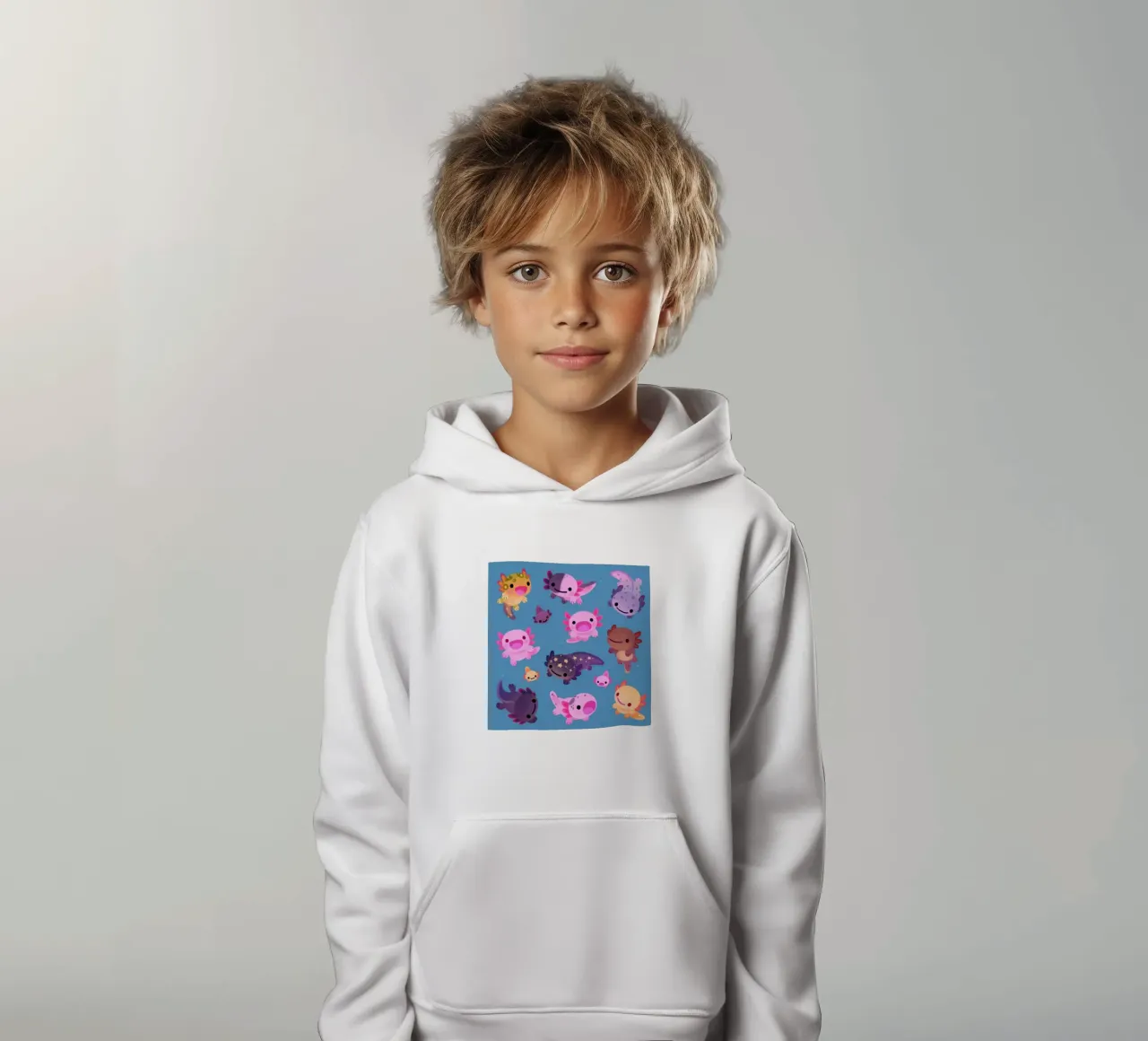 Axolotl felice - blu felpa bambino con cappuccio da eugene shop