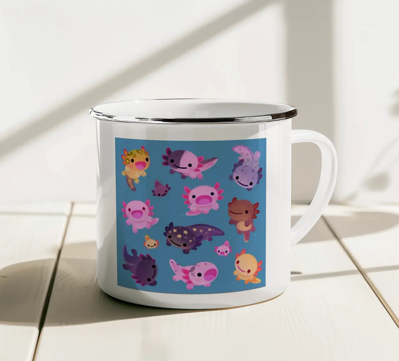Axolotl felice - blu tazza in smalto da eugene shop