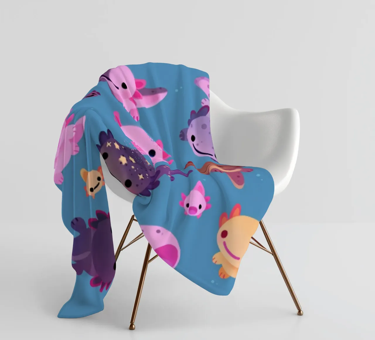 Axolotl felice - blu coperta in pile da eugene shop