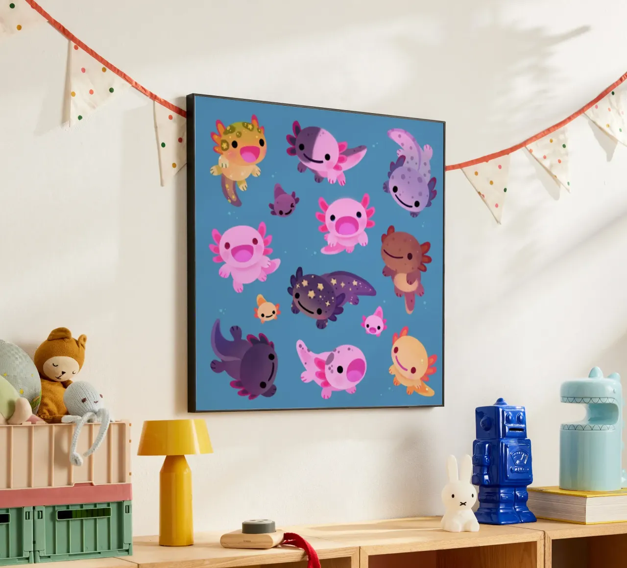 Axolotl felice - blu alluminio dibond da eugene shop
