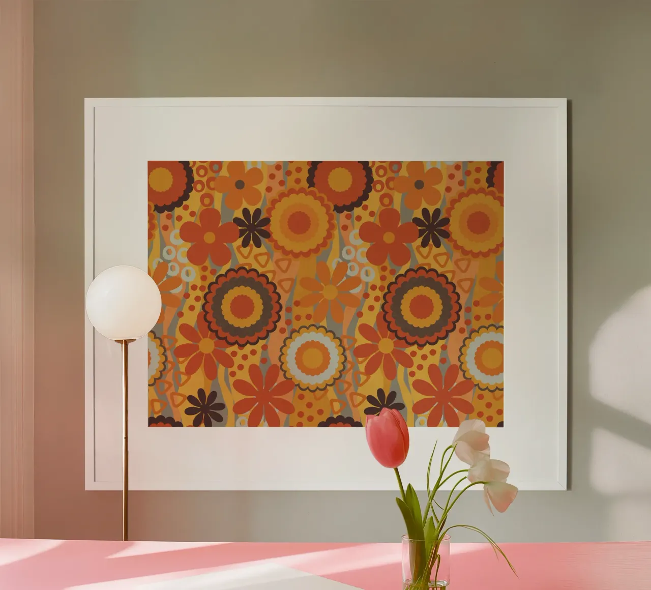 Seventies Soul Groovy Flower Power Marrone Arancione Giallo poster con telaio in plastica da Andrea Haase Modern Home