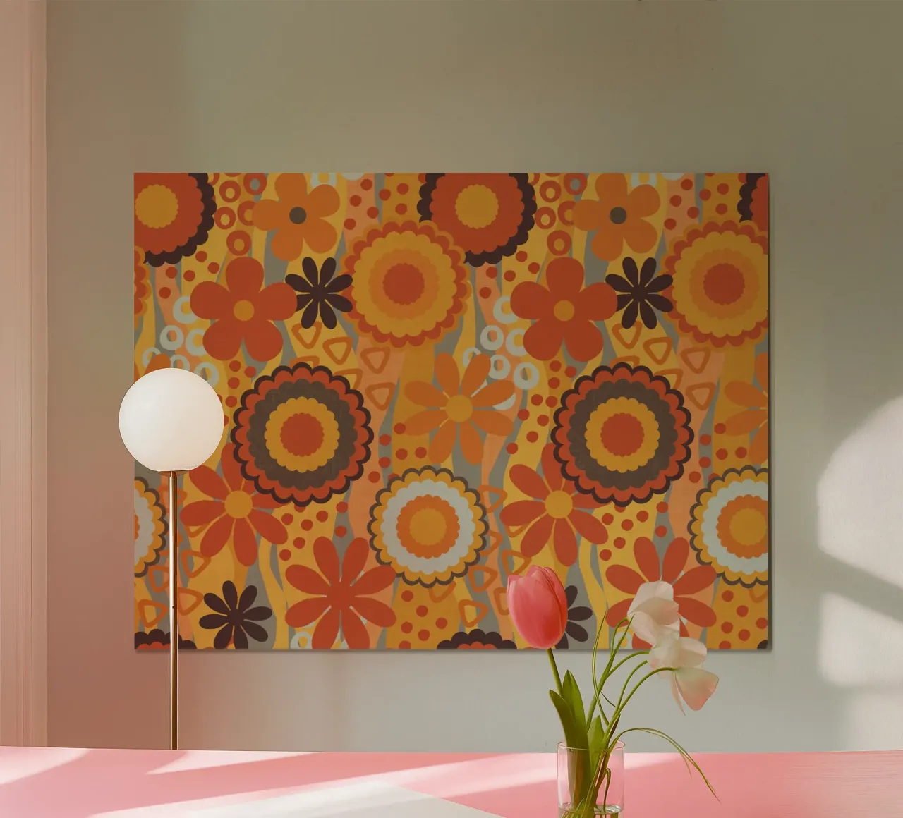 Seventies Soul Groovy Flower Power Marrone Arancione Giallo poster con telaio in plastica da Andrea Haase Modern Home