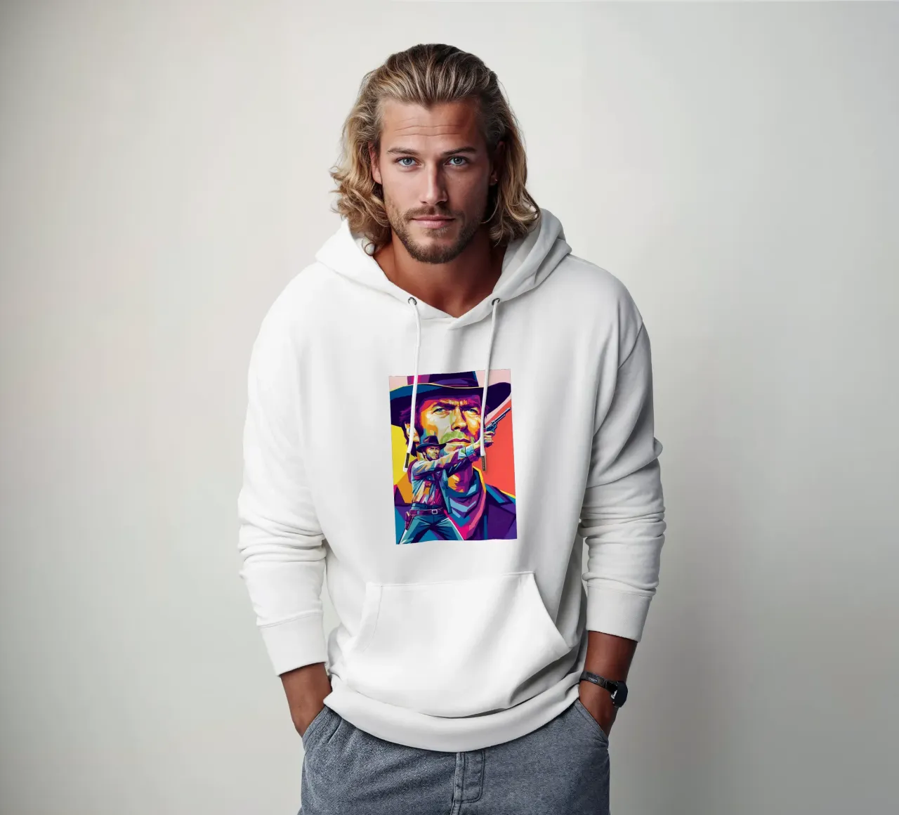 Clint Eastwood in WPAP art style (2) felpa con cappuccio da Hantamrata