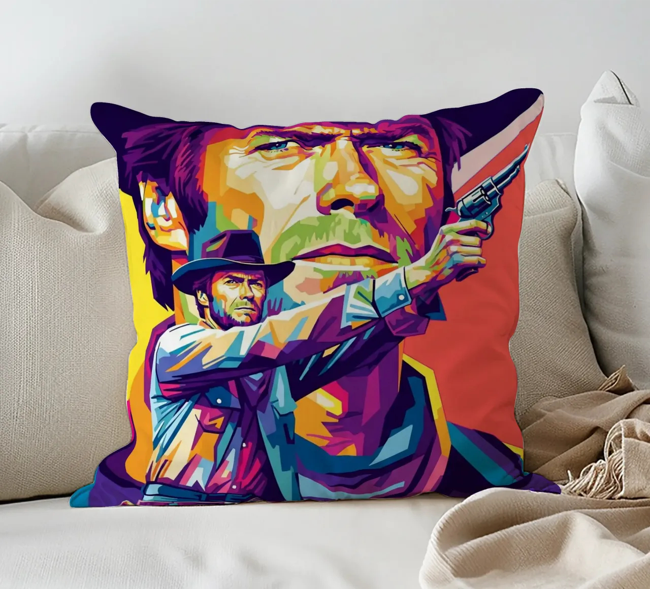 Clint Eastwood in WPAP art style (2) cuscino da Hantamrata
