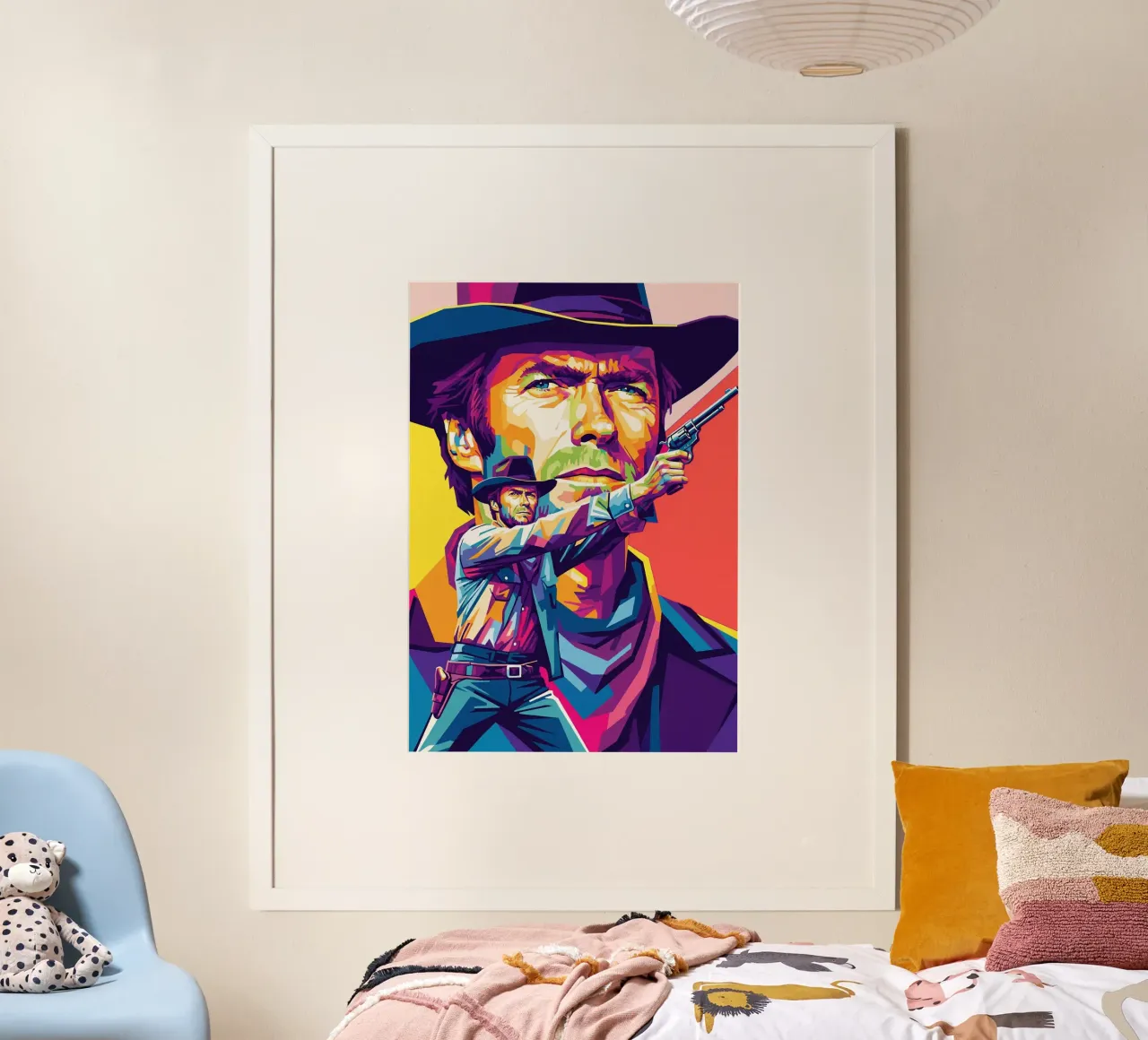 Clint Eastwood in WPAP art style (2) poster con telaio in plastica da Hantamrata