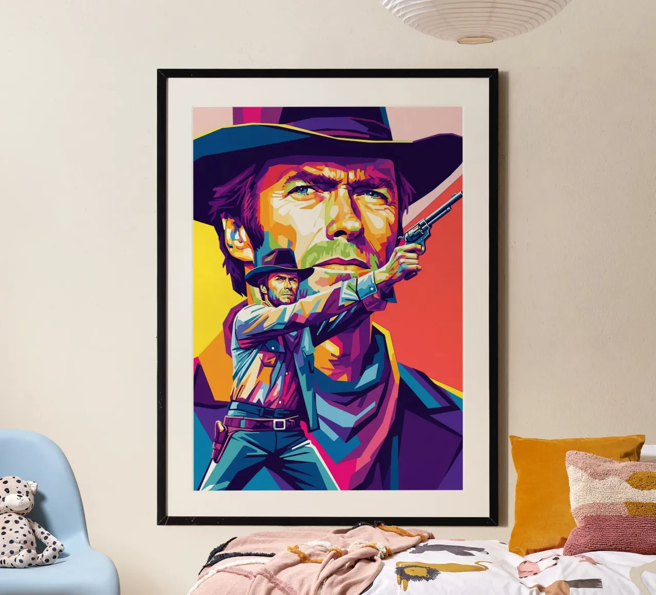 Clint Eastwood in WPAP art style (2) poster con telaio in plastica da Hantamrata