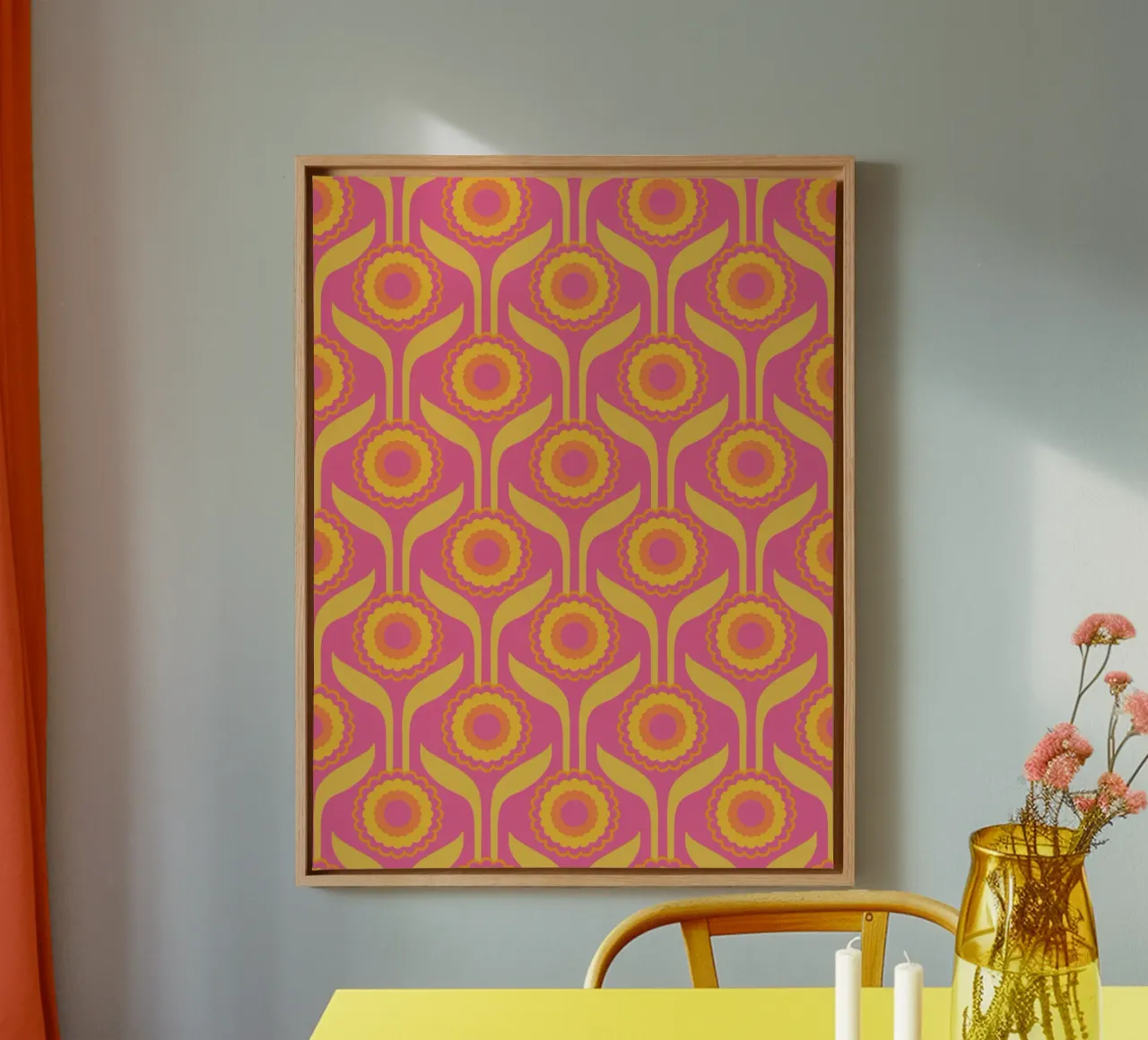 Bloomscape rosa Seventies Flower Power Boho tela con Cornice a cassetta da Andrea Haase Modern Home