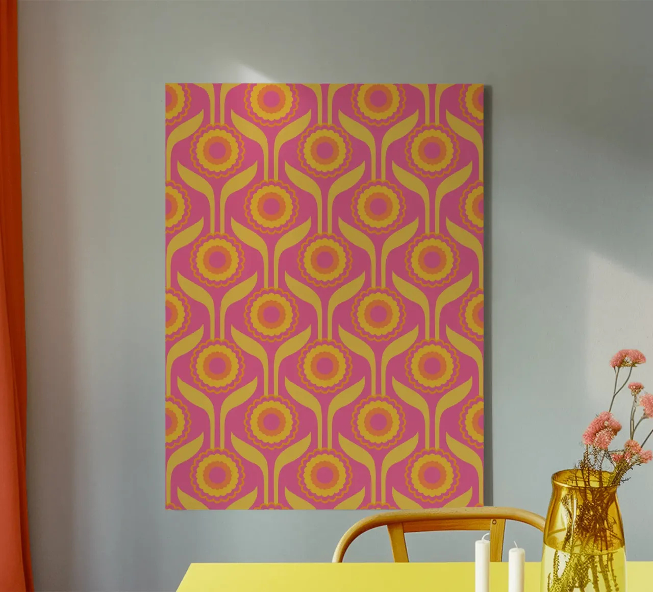 Bloomscape rosa Seventies Flower Power Boho tela con Cornice a cassetta da Andrea Haase Modern Home