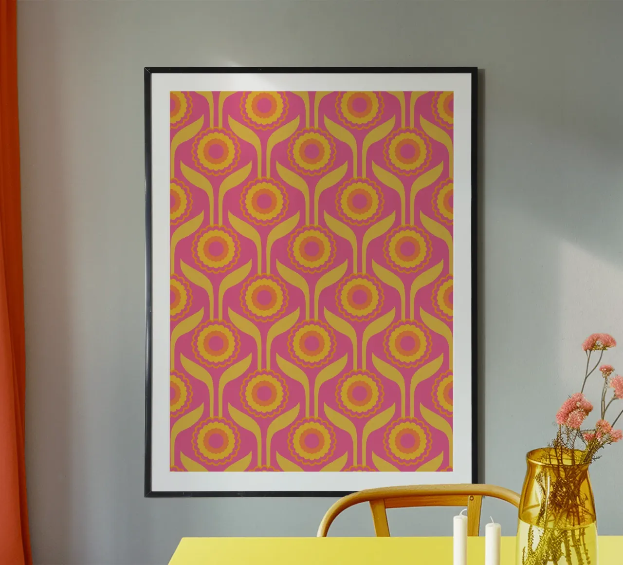 Bloomscape rosa Seventies Flower Power Boho poster con telaio in plastica da Andrea Haase Modern Home