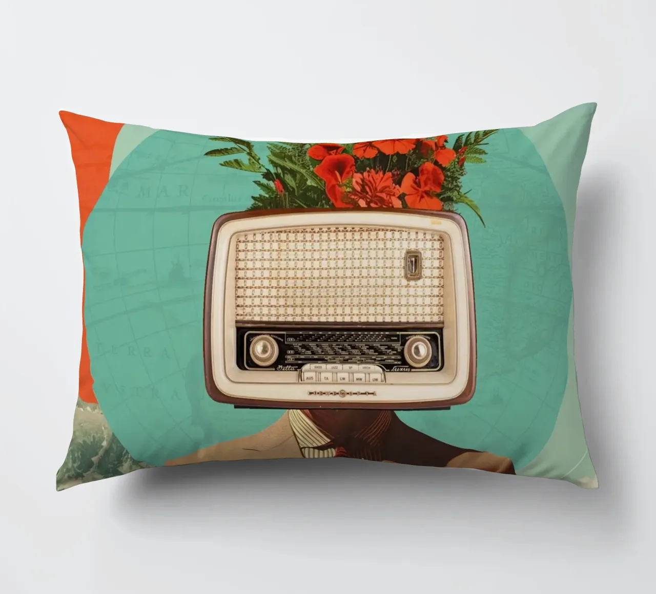 Uomo con testa di radio e fiori cuscino da Dapidoka