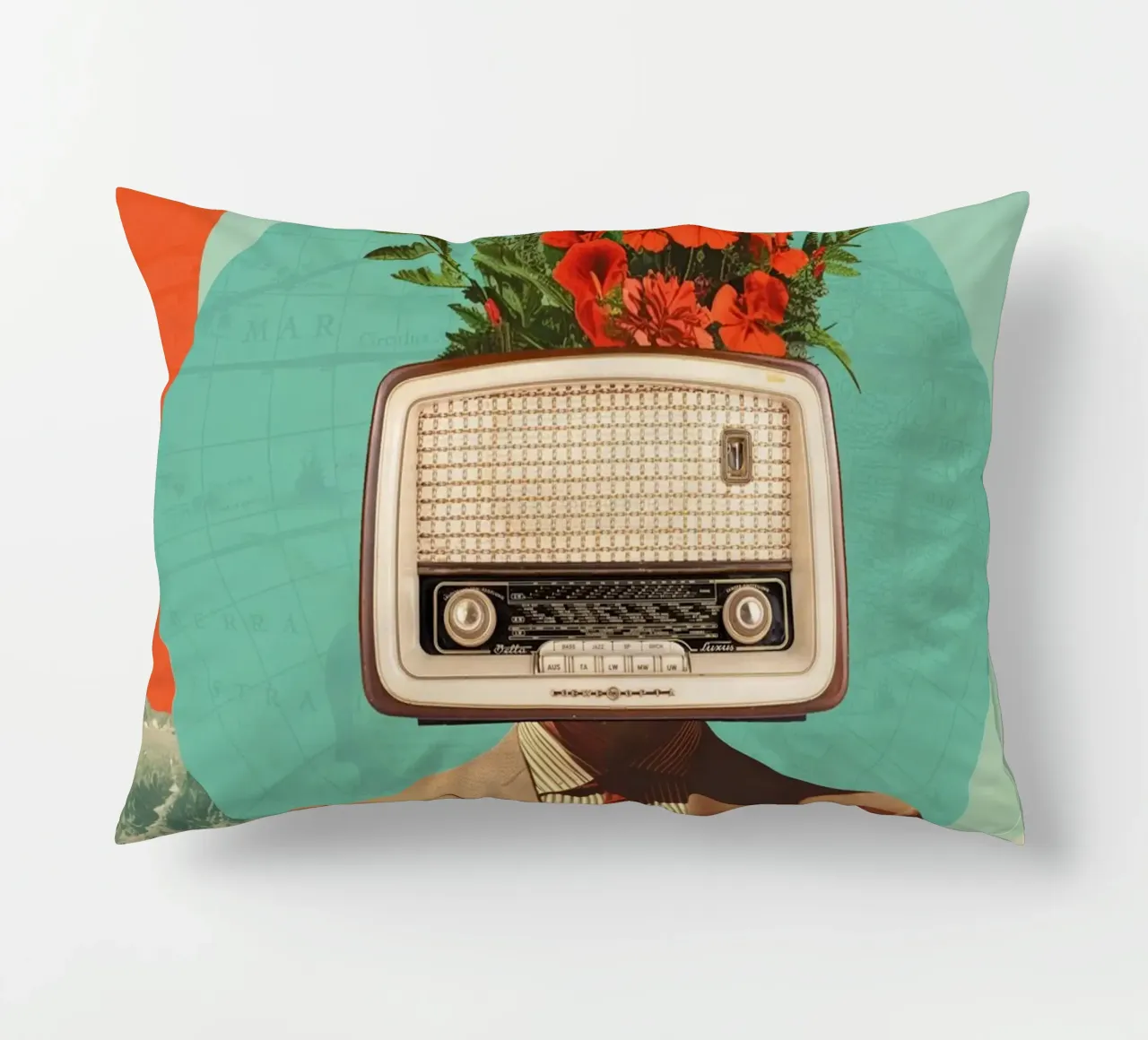 Uomo con testa di radio e fiori cuscino da Dapidoka