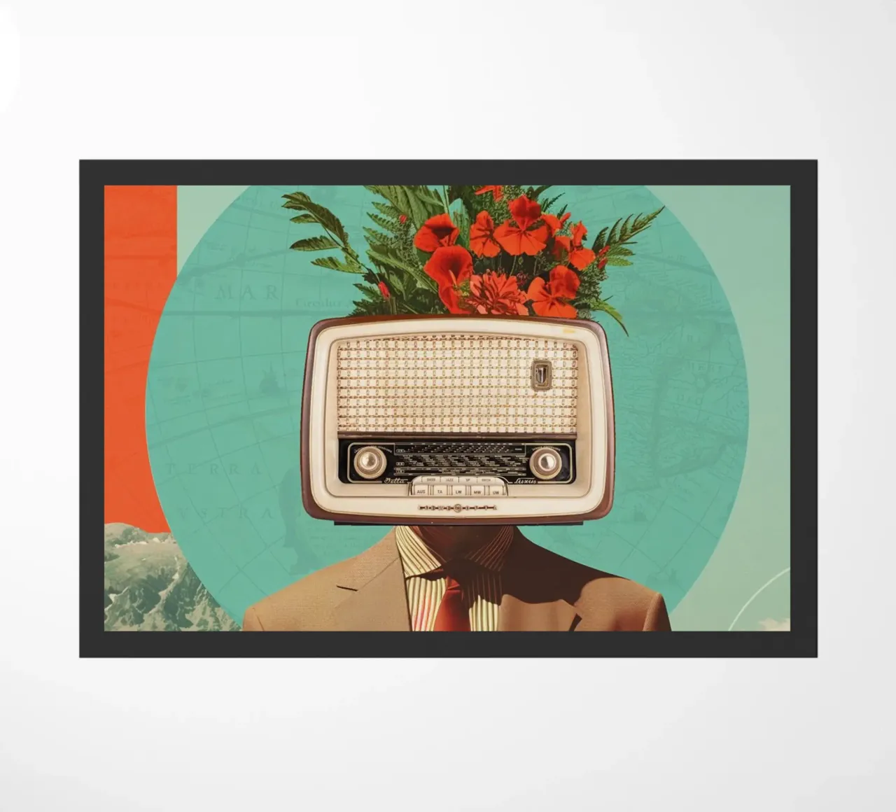 Uomo con testa di radio e fiori zerbino da Dapidoka