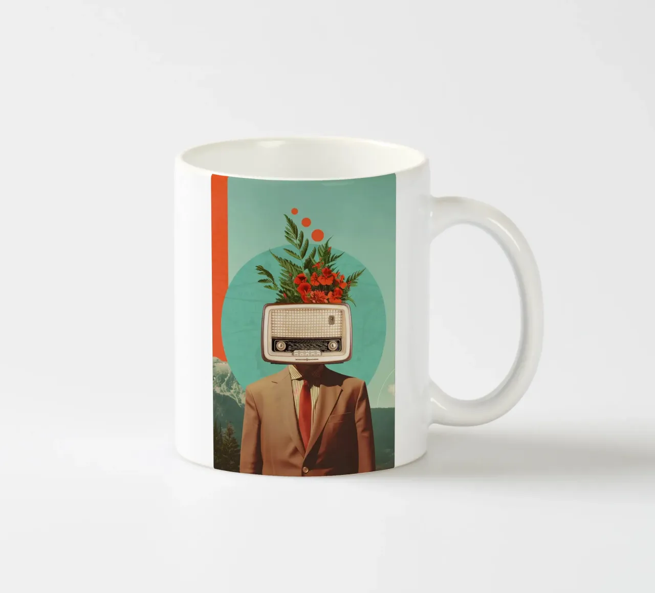Uomo con testa di radio e fiori tazza in ceramica da Dapidoka