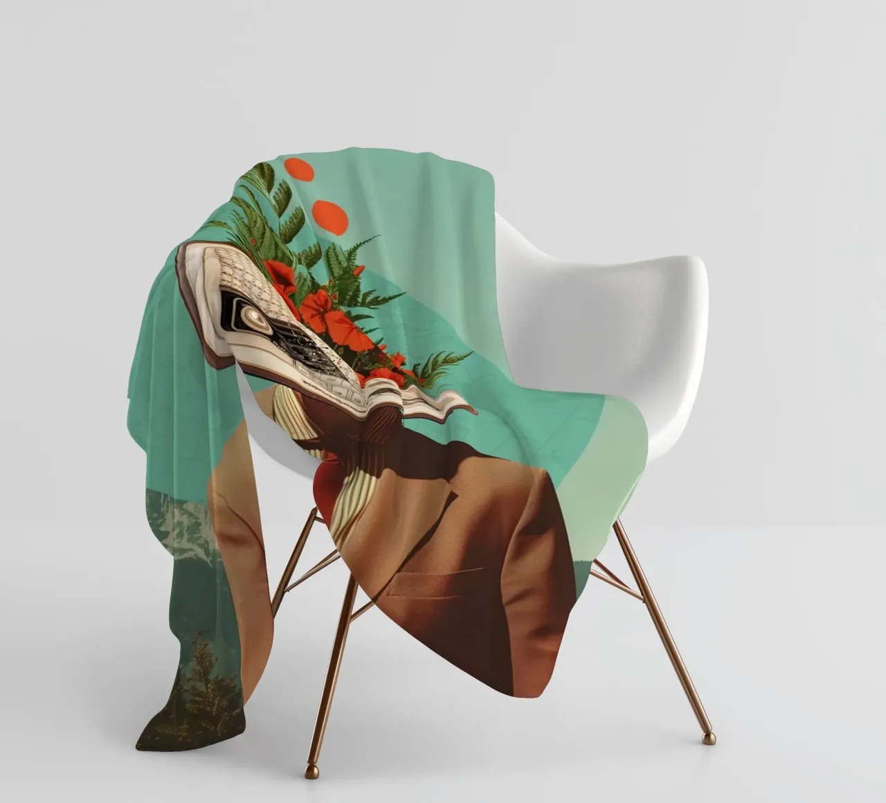 Uomo con testa di radio e fiori coperta in pile da Dapidoka