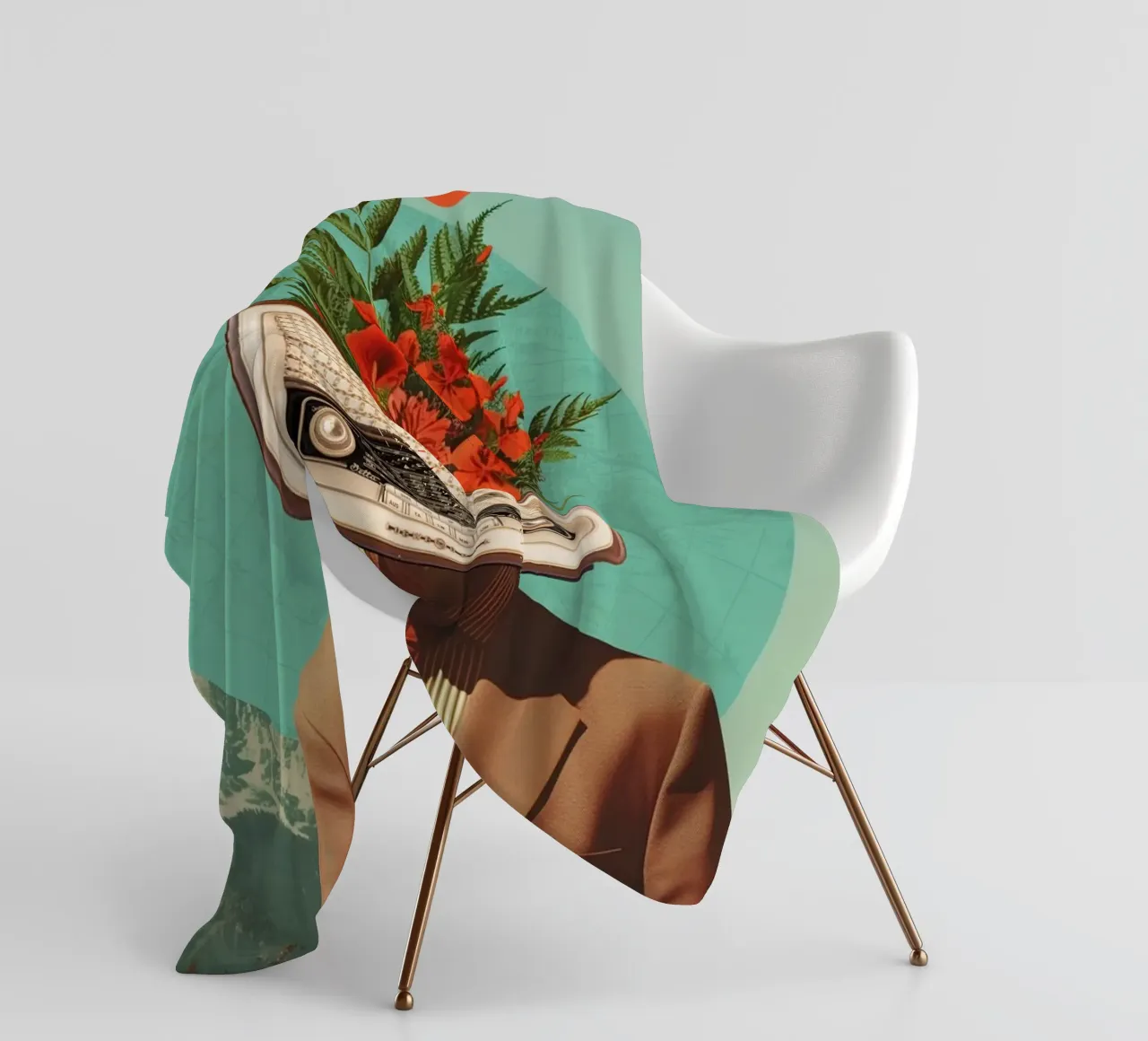Uomo con testa di radio e fiori coperta in pile da Dapidoka