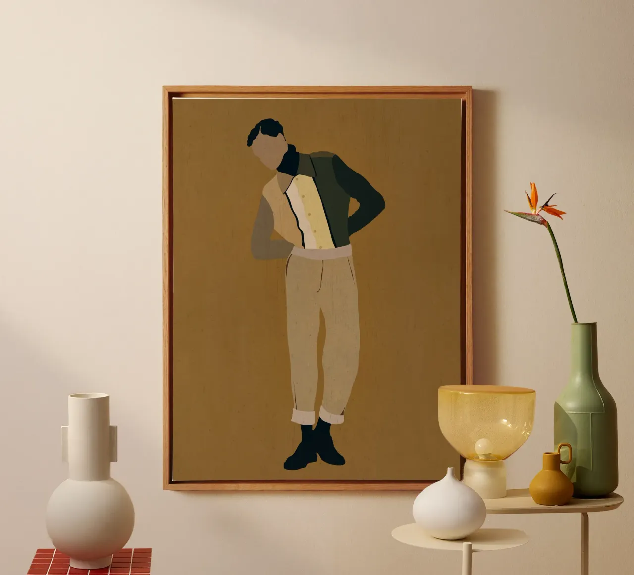Man in beige canvas met Baklijst van LeaDArt