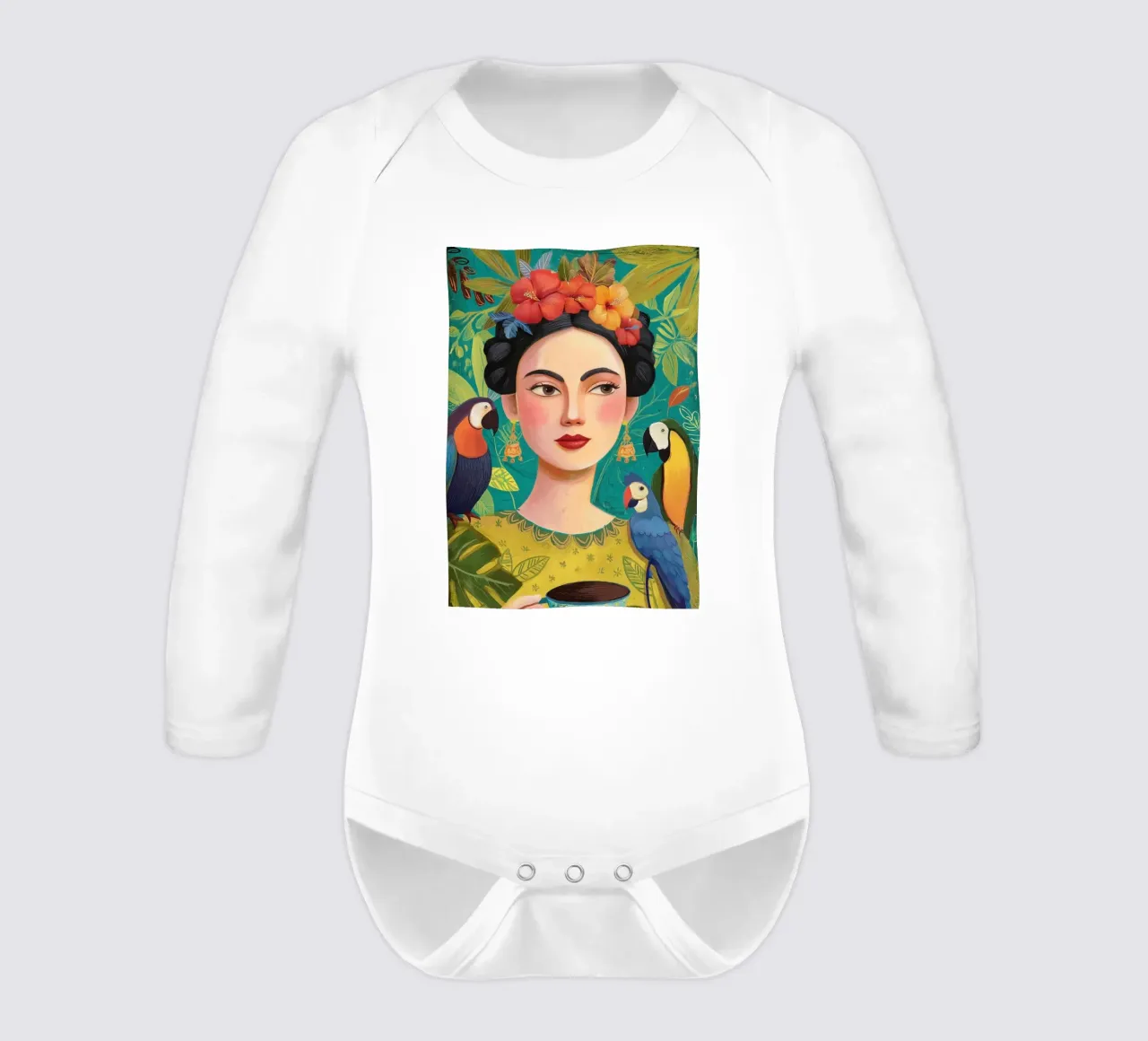 Tropical Frida long-sleeve baby romper by Clara August