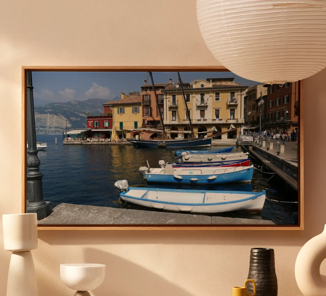Malcesine harbour on Lake Garda canvas with Floater frame by Alexandra Joseph Fotomomente