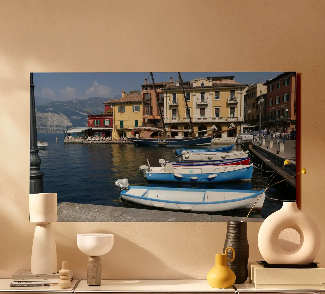 Malcesine harbour on Lake Garda canvas with Floater frame by Alexandra Joseph Fotomomente