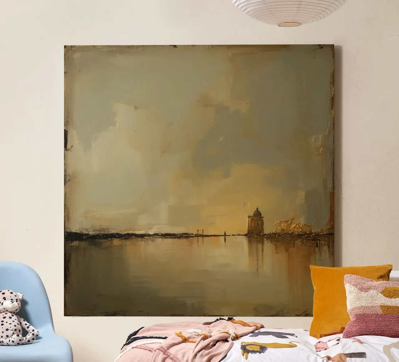 olieverfschilderij Abstracte kunst kleuren mengen canvas met Baklijst van DesignDoodle