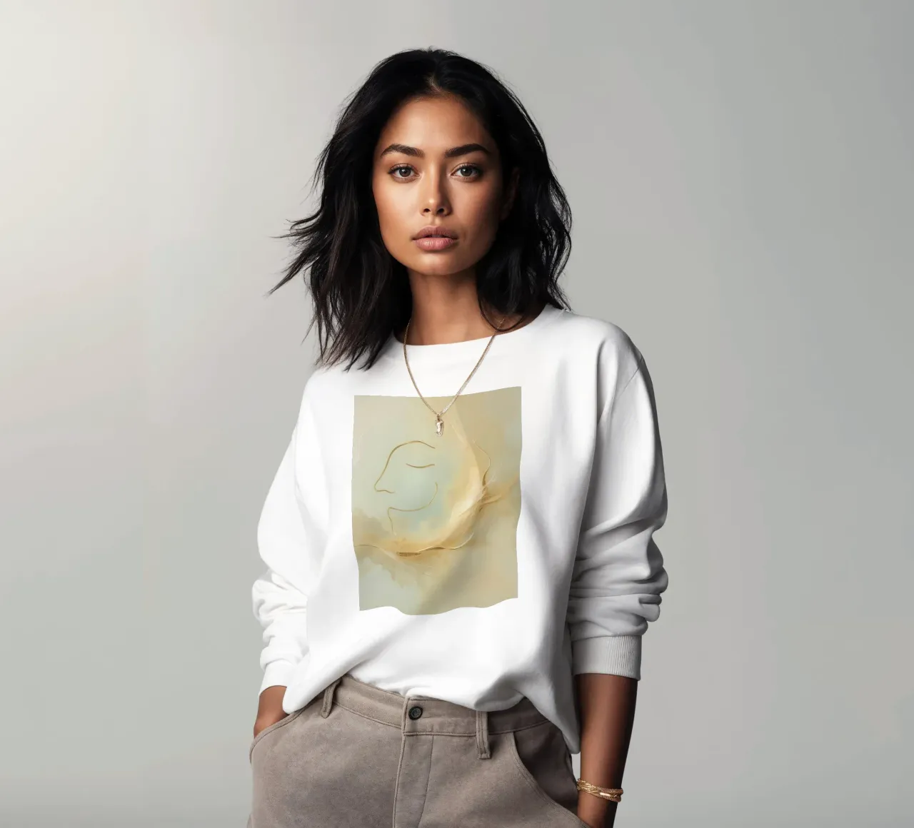Portrait abstrait d'un visage souriant dans des tons doux sweat de DesignDoodle