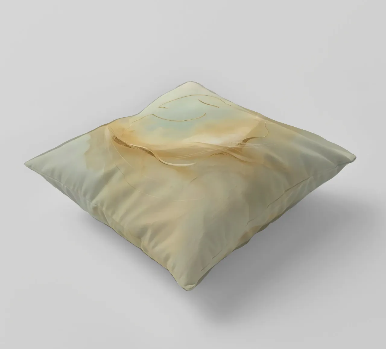 Abstract portrait of a smiling face rendered in soft hues decorative cushion by DesignDoodle