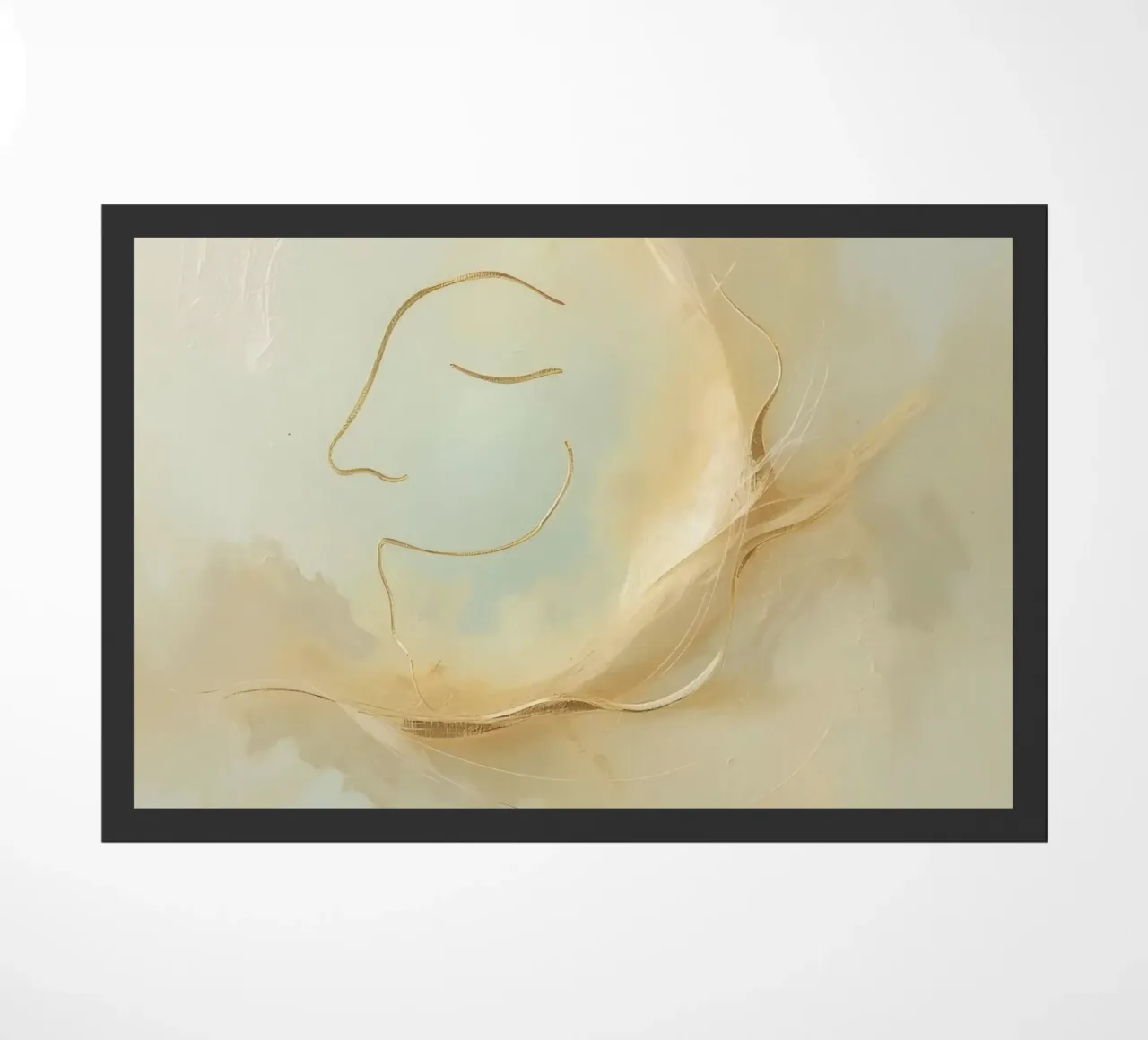 Abstract portrait of a smiling face rendered in soft hues doormat by DesignDoodle