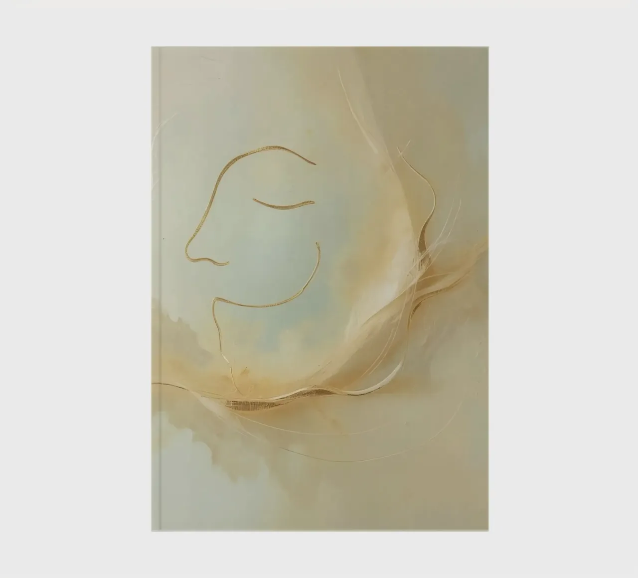 Abstract portrait of a smiling face rendered in soft hues notebook by DesignDoodle