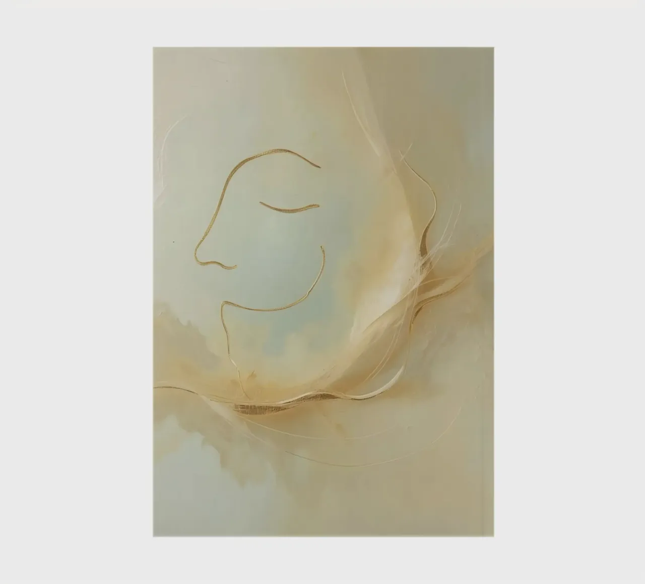 Abstract portrait of a smiling face rendered in soft hues notebook by DesignDoodle