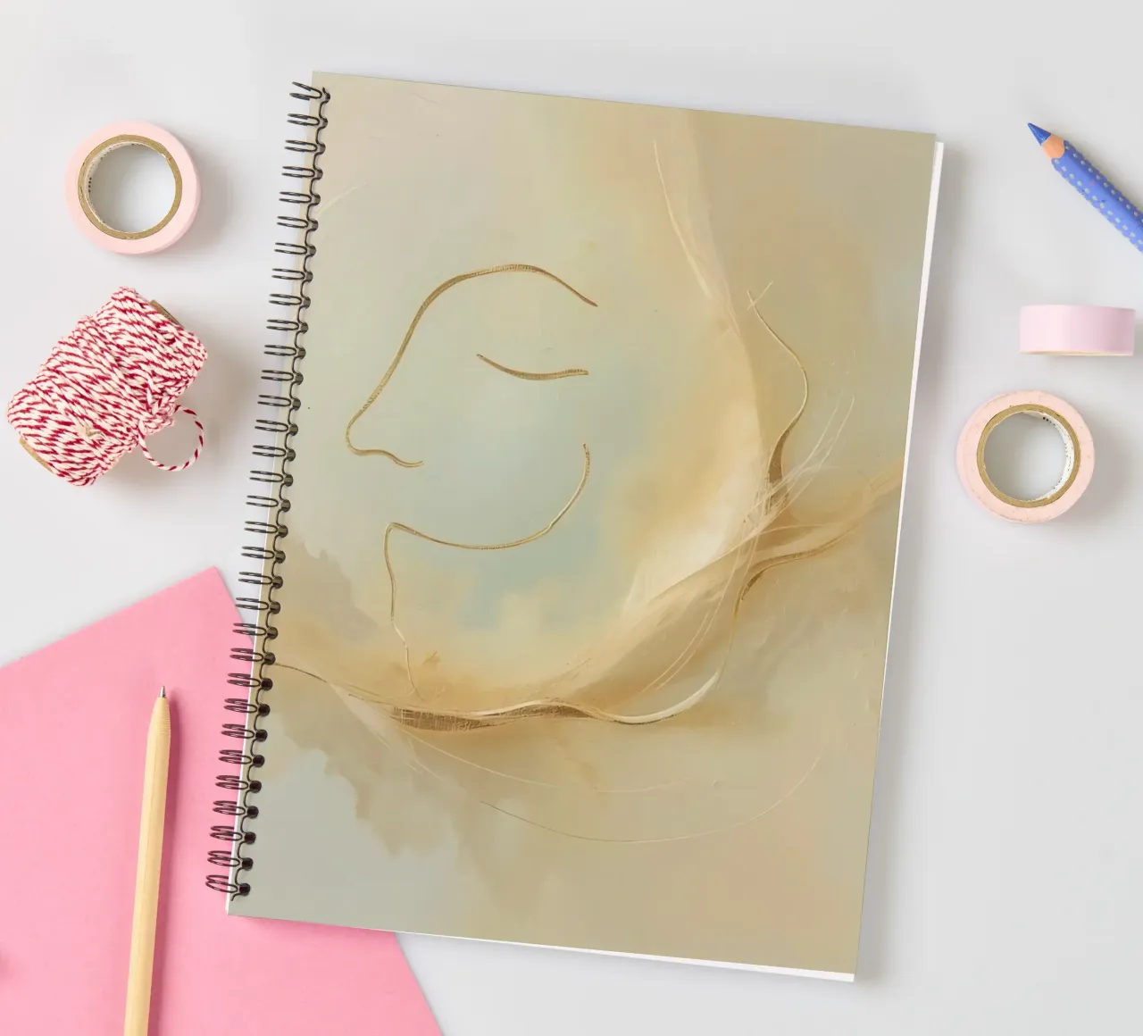 Abstract portrait of a smiling face rendered in soft hues spiral notebook by DesignDoodle
