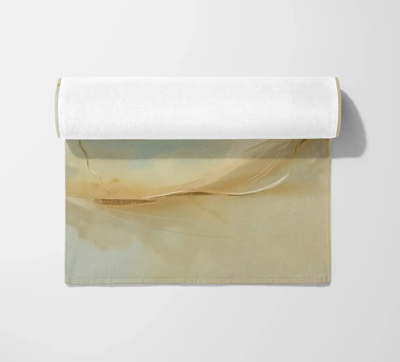 Abstract portrait of a smiling face rendered in soft hues beach towel by DesignDoodle