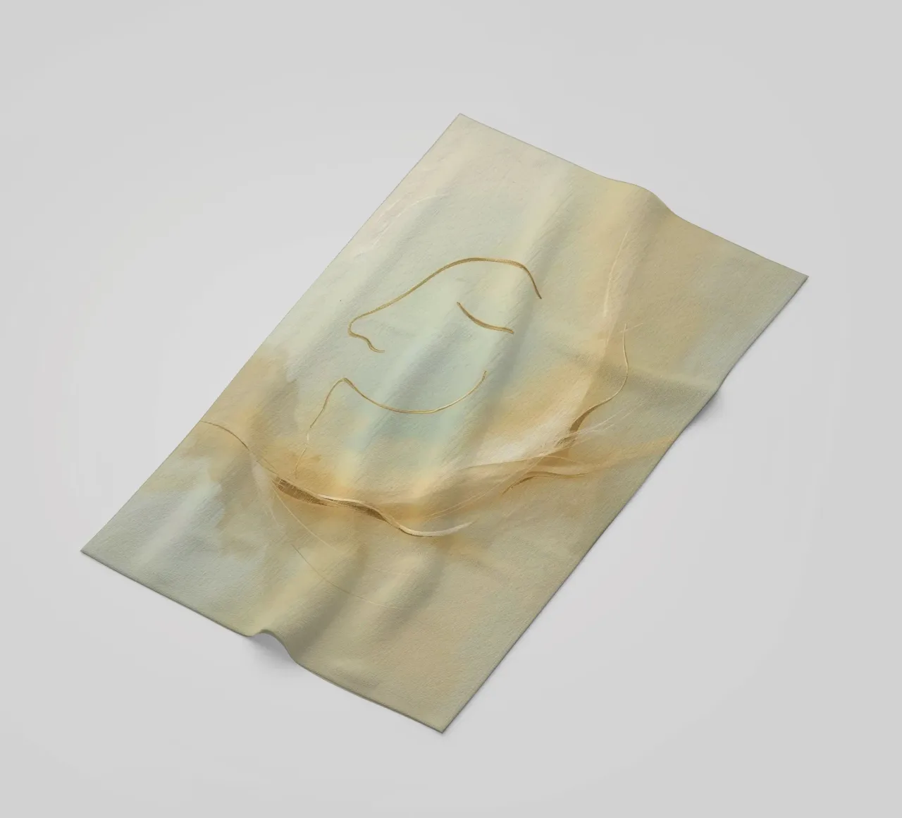 Abstract portrait of a smiling face rendered in soft hues beach towel by DesignDoodle