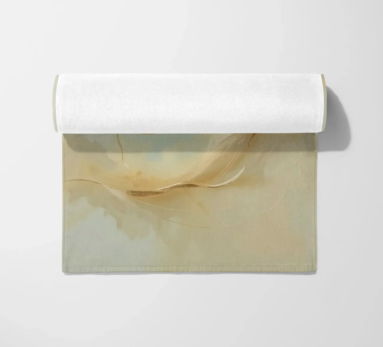 Abstract portrait of a smiling face rendered in soft hues beach towel by DesignDoodle