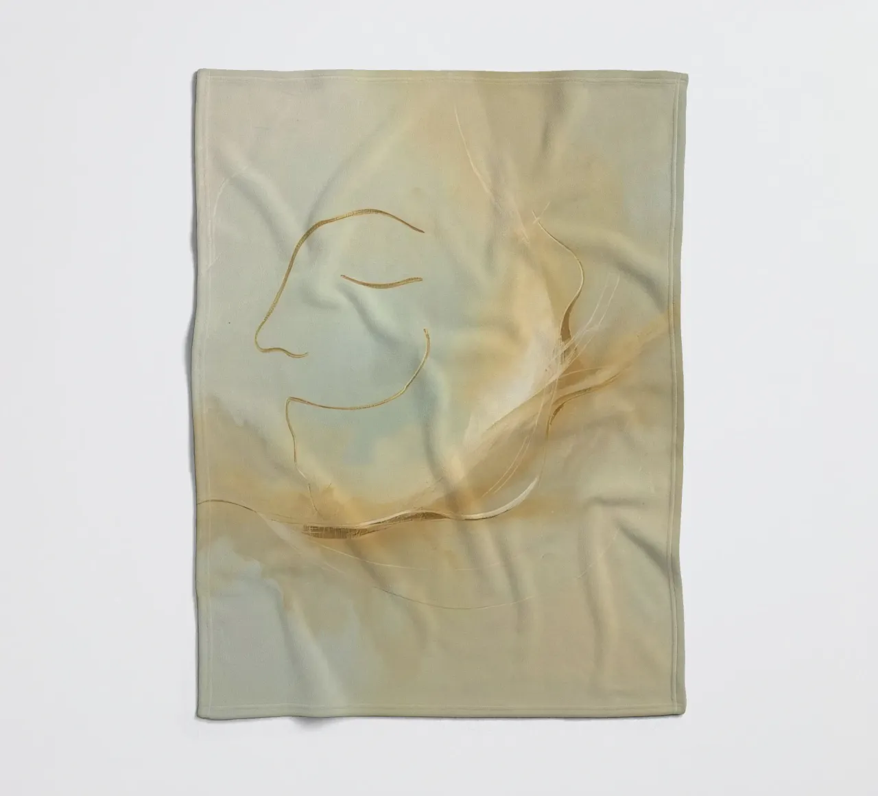 Abstract portrait of a smiling face rendered in soft hues fleece blanket by DesignDoodle