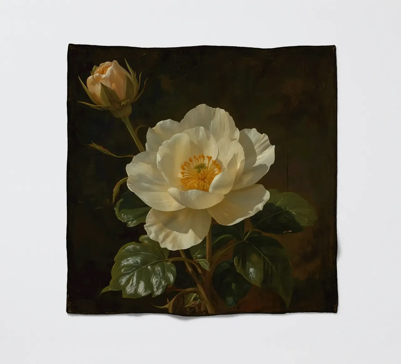Raffigurazione dettagliata di un fiore bianco e di un bocciolo con una rigogliosa coperta in pile da DesignDoodle