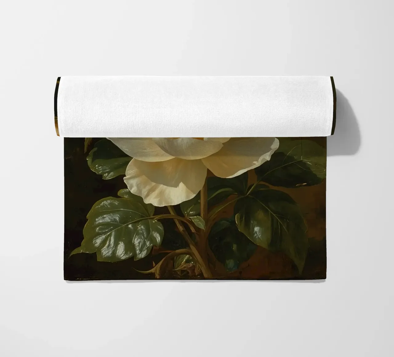 Raffigurazione dettagliata di un fiore bianco e di un bocciolo con una rigogliosa telo mare da DesignDoodle