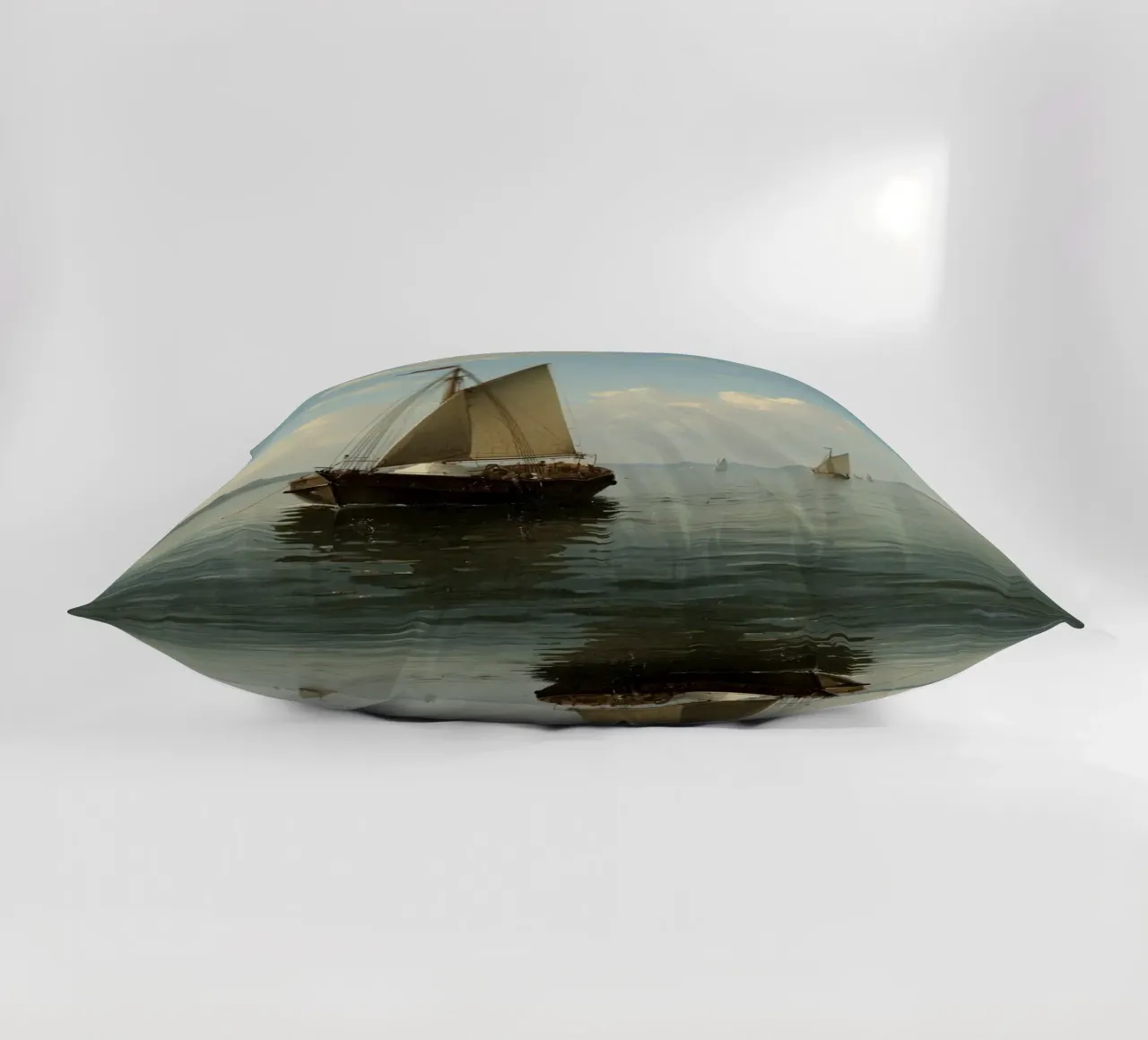 Barche a vela che scivolano su un lago calmo sotto un cielo sereno con cuscino da DesignDoodle