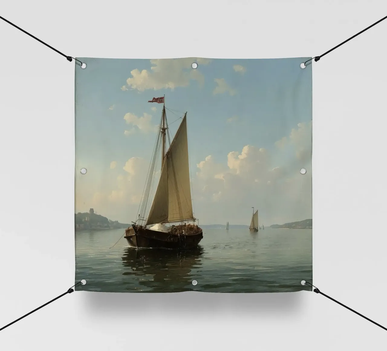Barche a vela che scivolano su un lago calmo sotto un cielo sereno con telo in pvc da DesignDoodle