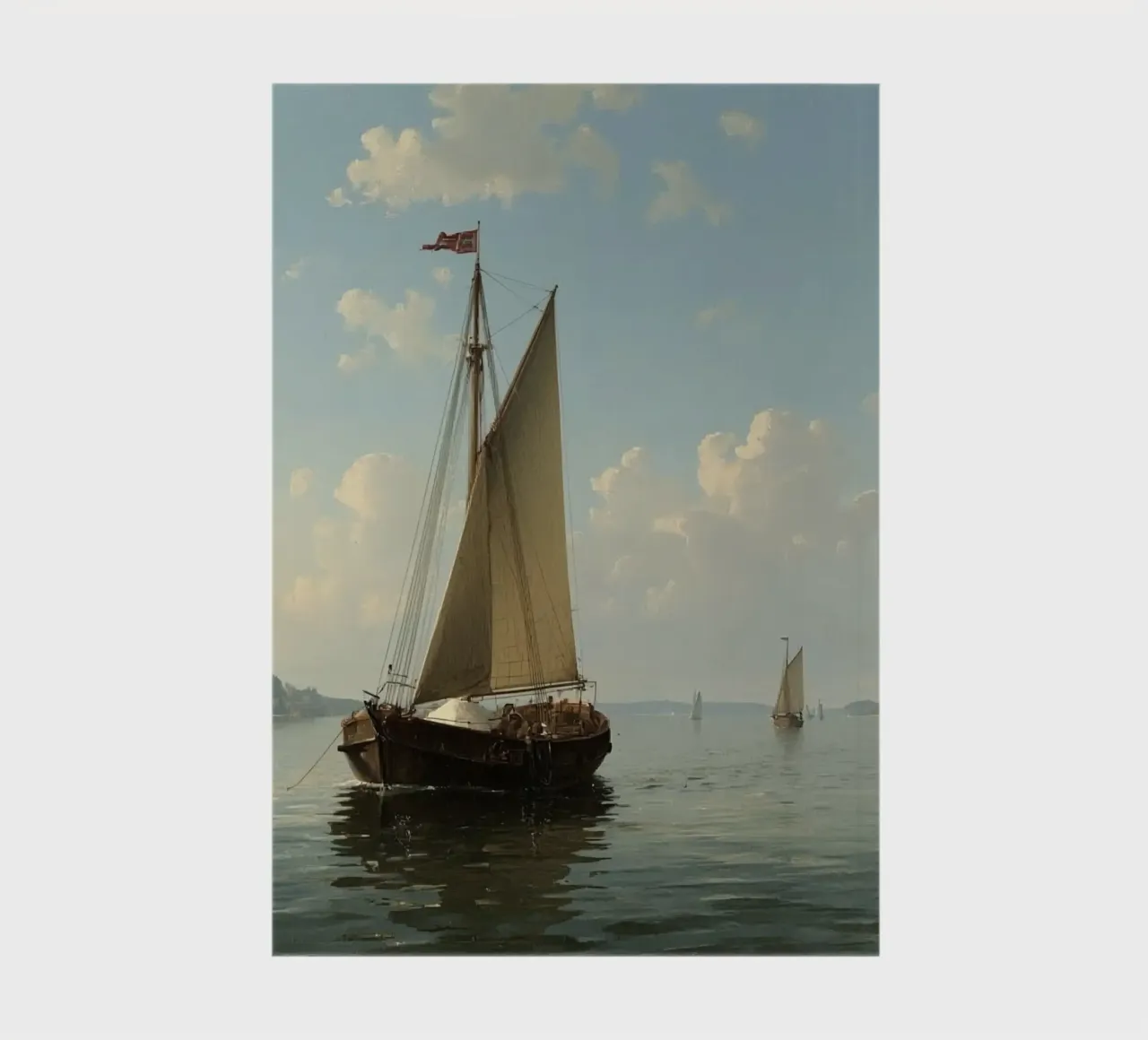 Sailboats gliding across a calm lake under a clear sky with notebook by DesignDoodle