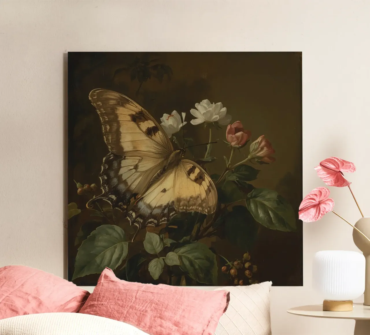 Farfalla appollaiata sui fiori, bellezza primaverile e delicata pannello forex da DesignDoodle