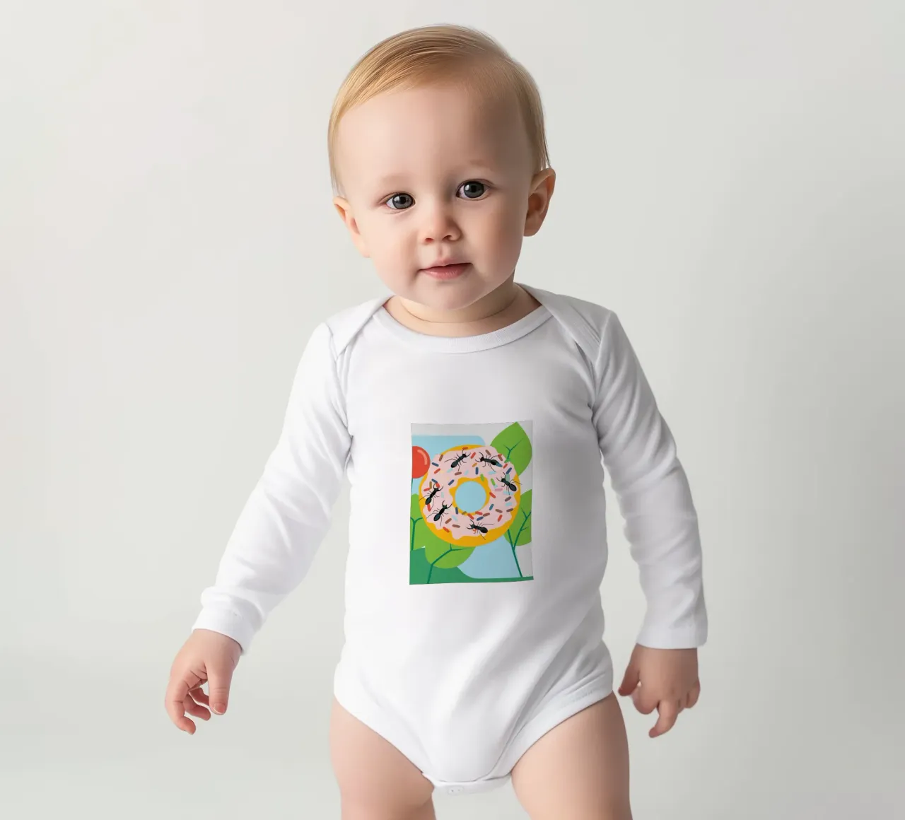 Mier op de donut babyrompertje lange mouwen van CUTE ANIMALS