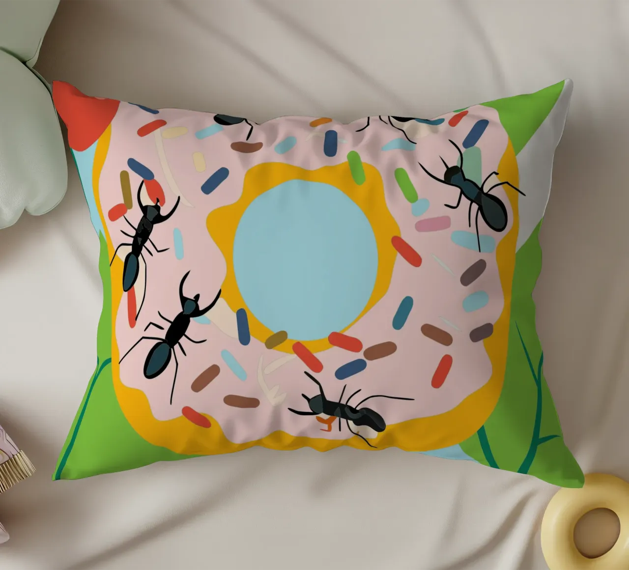 Ant on the Donut decorative cushion by CUTE ANIMALS
