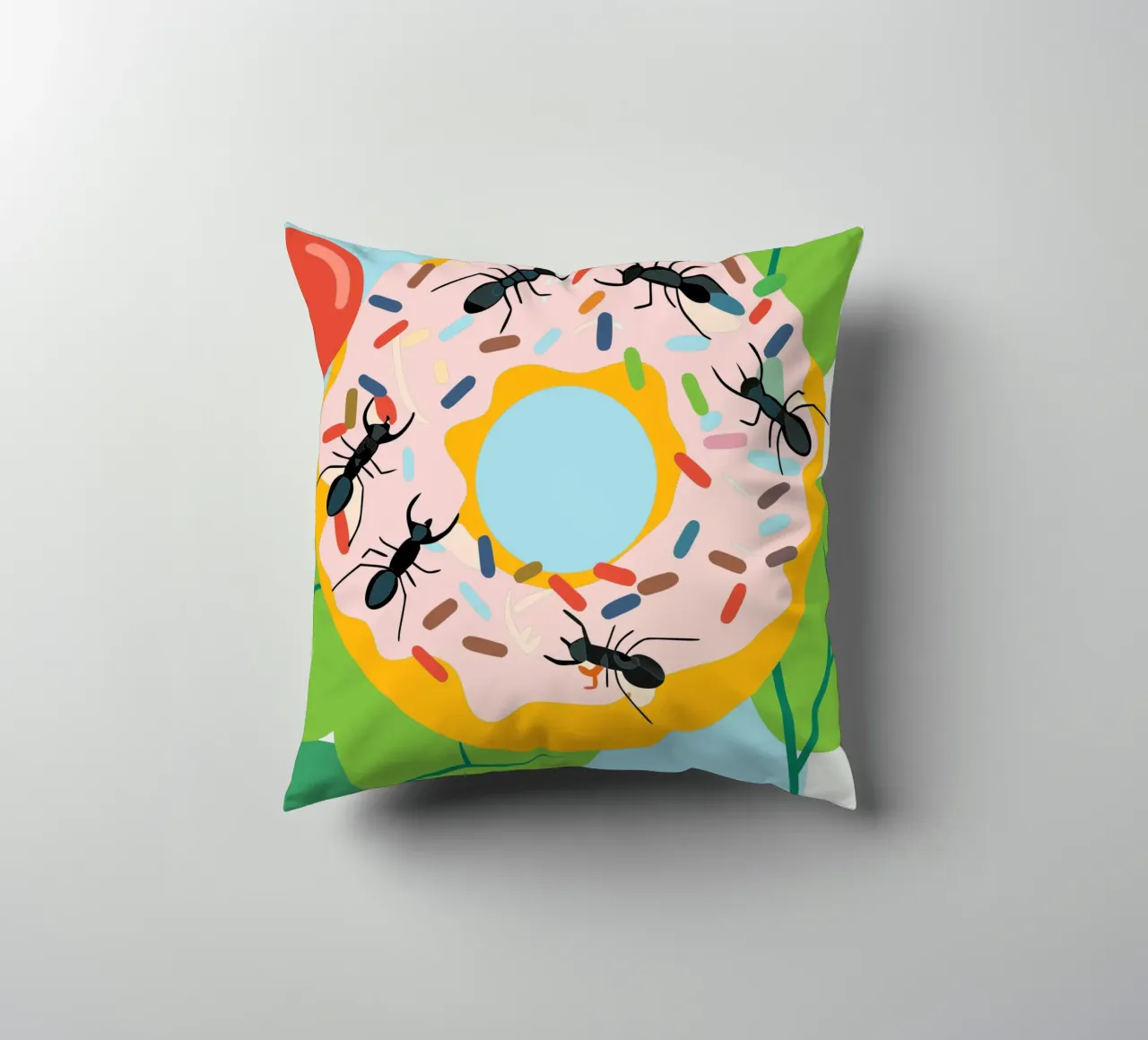 Ant on the Donut decorative cushion by CUTE ANIMALS
